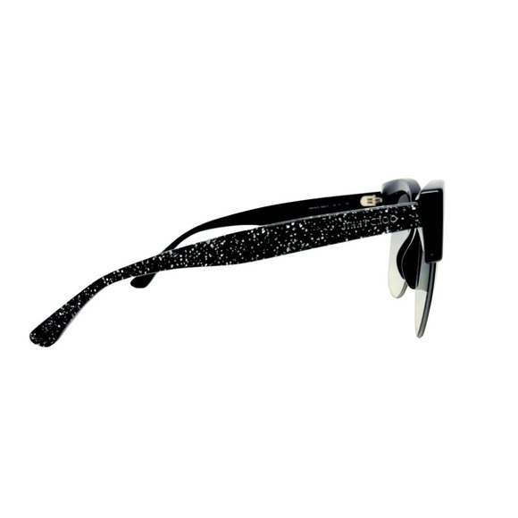 Jimmy Choo LOGO Sunglasses Black Glitter Sparkle Oversize Square Aviator Lens - Picture 7 of 8